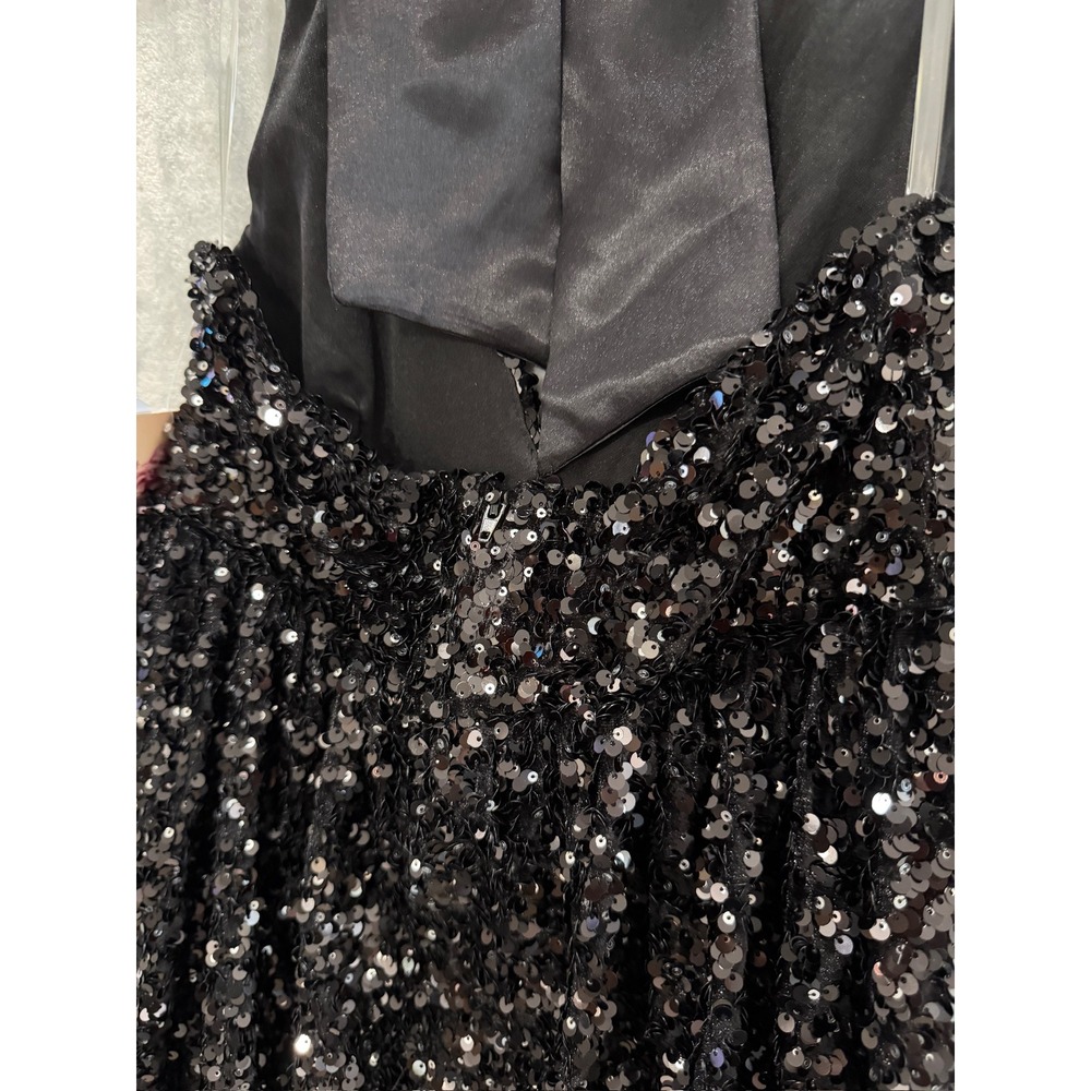 NWT Emerald Sundae Sequin Mini Dress Womens Black Satin Bow Open Back Sz S $89 - Picture 9 of 13
